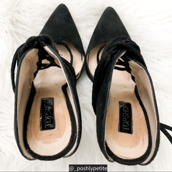 TopShop black suede lace up strappy pump heels - Picture 11 of 14
